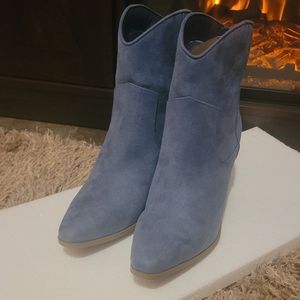 Blue Suede Ankle Boots